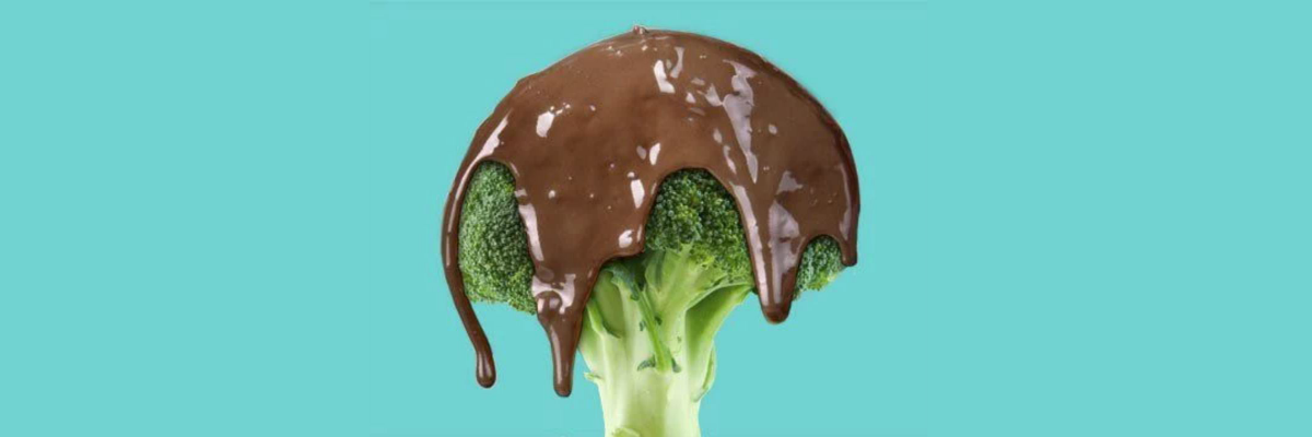 broccoli covered in liquid chocolate