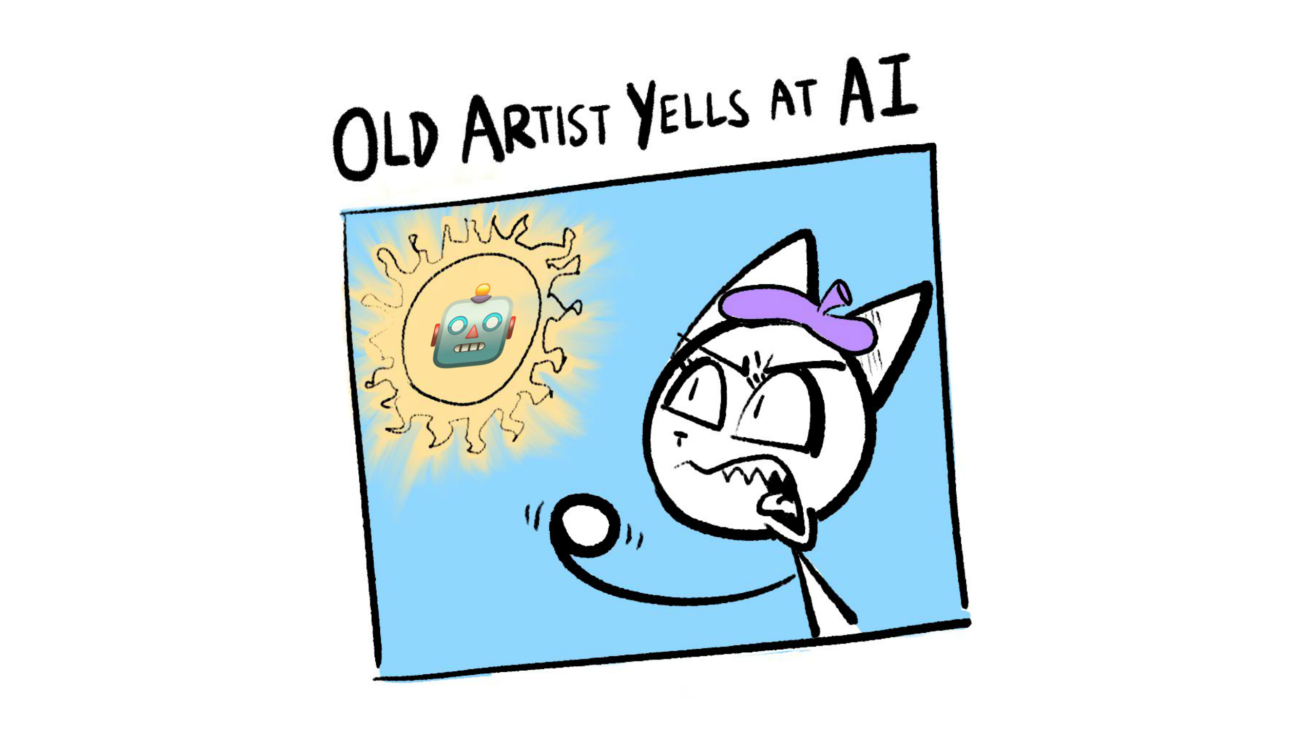 "Old Artists Yells At AI", drawn in the style of the "Old Man Yells At Cloud" Simpsons meme