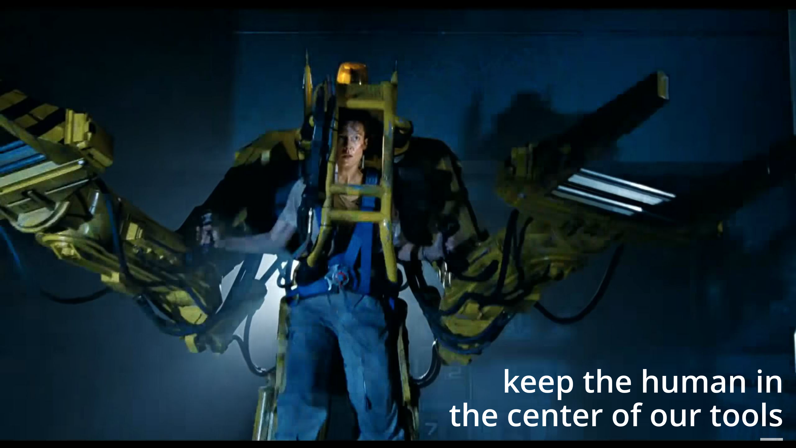 Screenshot of the original Alien, where Ripley's in the Power Loader robot suit