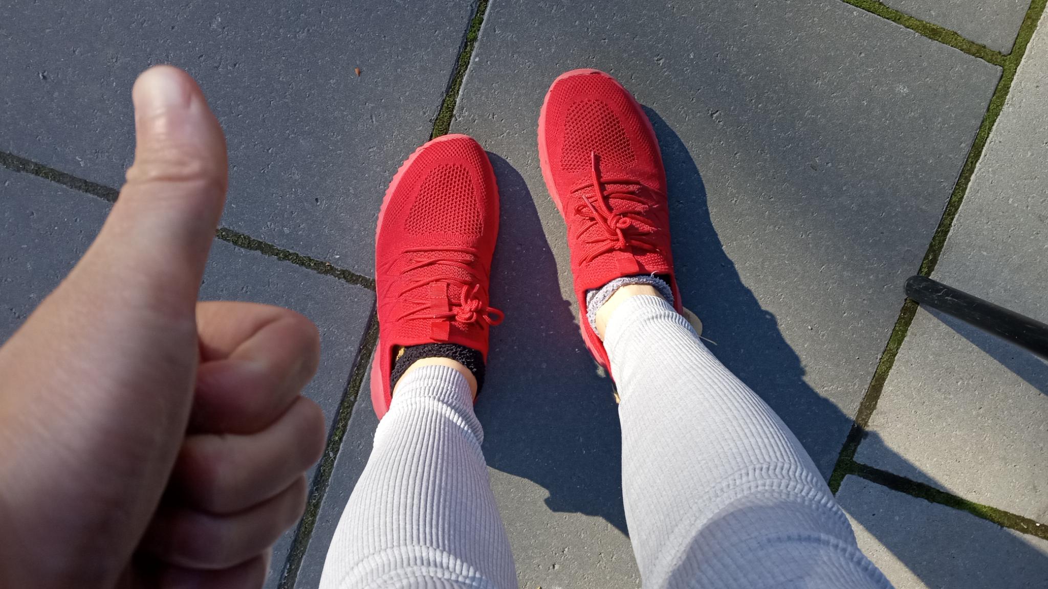 Photo of my new, red slip-on shoes