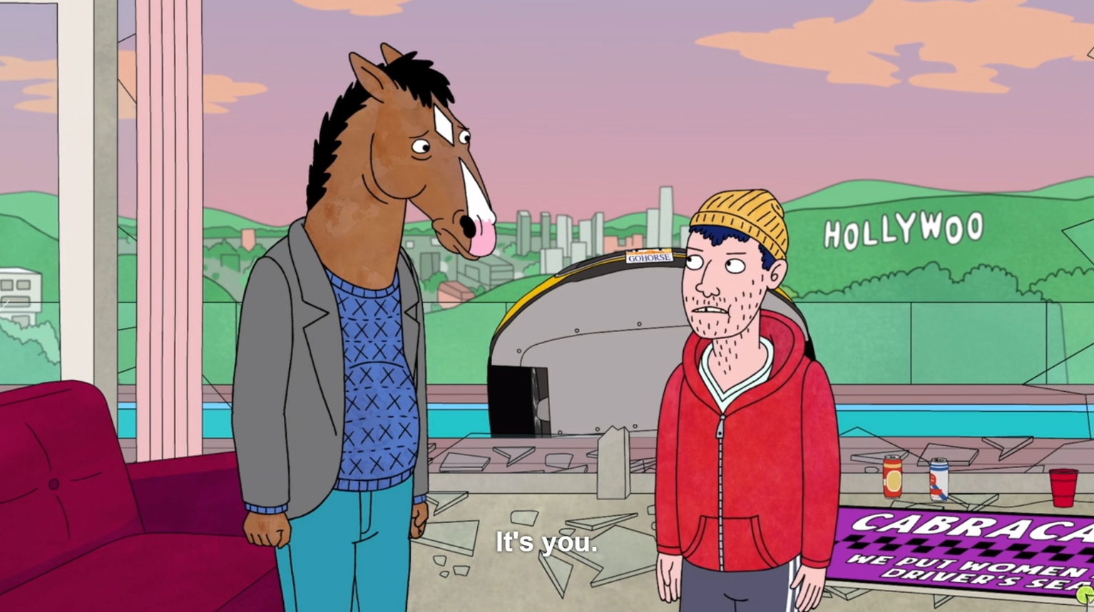 Screenshot from Bojack Horseman: Todd simply tells Bojack, _"It's you."_ Screenshot from Bojack Horseman: Todd simply tells Bojack, It's you.