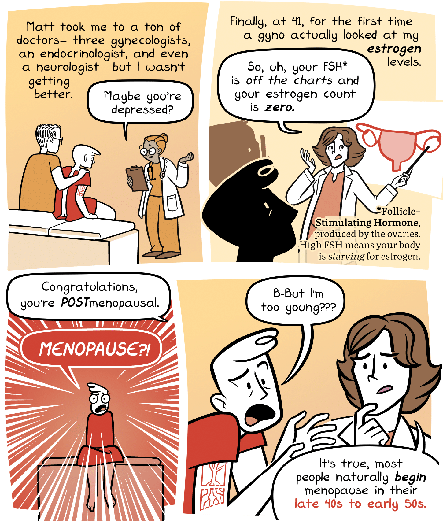 Excerpt from Erika's comic; she learns she's POST-menopausal at age 41 Excerpt from Erika's comic; she learns she's POST-menopausal at age 41